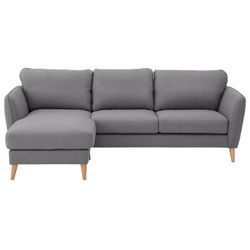 Ecksofa HOME AFFAIRE "MARSEILLE (242/152cm),L-Form, Rec. rechts/links", grau (hellgrau), B:242cm H:88cm T:152cm, 100% Polyester, Sofas, Massivholzbeine aus Eiche, in verschieden Bezügen und Farbvarianten