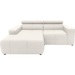 Ecksofa DOMO COLLECTION "Brandon kleine Ausführung B/T/H: 214/100/80 cm" Sofas Gr. B/H/T: 211cm x 80cm x 175cm, Luxus-Kunstleder, Recamiere links, ohne Nierenkissen, weiß Mit Kopfteilverstellung, auch in Leder und Cord, L-Form