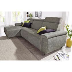 Ecksofa SIT & MORE "Township L-Form", grau, B:253cm H:102cm T:168cm, Luxus-Microfaser (100% Polyester), NaturLEDER Punch (echtes Rindsleder) in Sitz und Rücken. Korpus in passendem Kunstleder SOFTLUX bezogen, Luxus-Microfaser ALTARA NUBUCK (100% Polyester), Sofas, wahlweise mit elektrischer Wallfree-Funktion