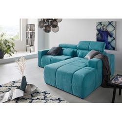 Ecksofa DOMO COLLECTION "Brandon kleine Ausführung B/T/H: 214/100/80 cm", blau (türkis), B:214cm H:80cm T:175cm, 92% Polyester 8% Nylon, Sofas, Mit Kopfteilverstellung, auch in Leder und Cord, L-Form