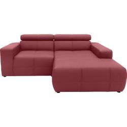 Ecksofa DOMO COLLECTION "Brandon kleine Ausführung B/T/H: 214/100/80 cm", rot, B:211cm H:80cm T:175cm, Echtleder, Sofas, Mit Kopfteilverstellung, auch in Leder und Cord, L-Form