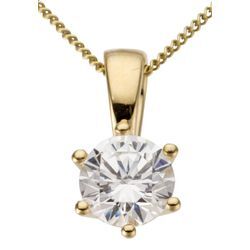 Ketten-Anhänger FIRETTI "Schmuck Geschenk Gold 750 Halsschmuck Anhänger Halskette Solitär" Schmuckanhänger Gr. 1 ct P2 = erkennbare Einschlüsse, Gelbgold 585-Diamanten, 1,3 g, goldfarben (gelbgoldfarben + gw=getöntes-weiß) Damen mit Brillant in Krappenfassung