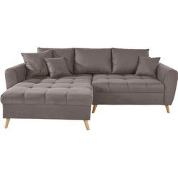 Ecksofa HOME AFFAIRE "Penelope Luxus L-Form" Sofas Gr. B/H/T: 246 cm x 90 cm x 170 cm, Lu x us-Microfaser Lederoptik, Recamiere links, grau (rock) Ecksofas mit besonders hochwertiger Polsterung für bis zu 140 kg pro Sitzfläche