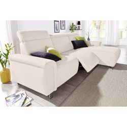 Ecksofa SIT & MORE "Township L-Form", beige (linen), B:253cm H:102cm T:168cm, Luxus-Microfaser (100% Polyester), NaturLEDER Punch (echtes Rindsleder) in Sitz und Rücken. Korpus in passendem Kunstleder SOFTLUX bezogen, Luxus-Microfaser ALTARA NUBUCK (100% Polyester), Sofas, wahlweise mit elektrischer Wallfree-Funktion