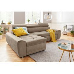 Ecksofa SIT & MORE "Riva L-Form", beige, B:272cm H:92cm T:169cm, Flachgewebe (100% Polyester), Luxus-Microfaser (100% Polyester), Struktur (100% Polyester), Sofas, inklusive Kopteilverstellung, wahlweise mit Bettfunktion