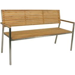 Gartenbank GARDEN PLEASURE "DENVER", braun (braun, silberfarben), H:86cm T:56cm, Teak FSC 100%, Edelstahl 304 gebürstet, Sitzbänke, 3-Sitzer