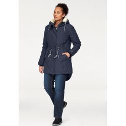 Funktionsparka POLARINO, Damen, Gr. 42, blau (marine (outdoorparka aus nachhaltigem material)), Web, Obermaterial: 54% Polyester, 46% Baumwolle. Futter: 100% Polyester. Wattierung: 100% Polyester. Futter Rückenteil: 100% Polyester, sportlich, Langarm Windstopperbündchen verstellbar,mit Druckknöpfen, Jacken, Obermaterial wasser-/winddicht & atmungsaktiv, verschweißte Nähte