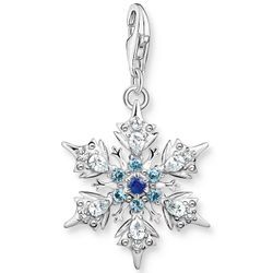 Charm-Einhänger THOMAS SABO "Schneeflocke mit blauen Steinen, 1902-945-7" Charms silberfarben (silberfarben, mehrfarbig, mehrfarbig) Damen mit Glas-Keramik Stein