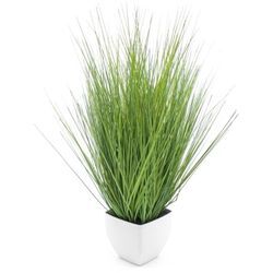 Spetebo - Künstliches Isolepsis Gras grün - 80 cm - Kunstpflanze mit weißem Blumentopf - Kunst Topfpflanze Zimmerpflanze Dekorpflanze Kunstblumen