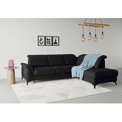 Ecksofa SIT&MORE "Sinatra L-Form" Sofas Gr. B/H/T: 251 cm x 85 cm x 220 cm, Struktur weich, Ottomane rechts, Mit Kopfteilverstellung-Mit Armteilfunktion-Mit Bettfunktion-Mit Stauraum, schwarz Ecksofas mit Ottomane, optional Kopfteilverstellung und Armteilfunktion