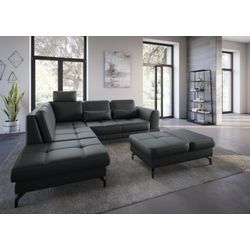 Ecksofa SIT & MORE "Bendigo L-Form" Sofas Gr. B/H/T: 258cm x 84cm x 226cm, NaturLEDER, Ottomane links, mit schwarzem Nickelfuß, schwarz inklusive Sitztiefenverstellung, Bodenfreiheit 12 cm, in 2 Fußfarben