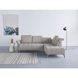 Ecksofa INOSIGN "Fresh L-Form", silber, B:260cm H:79cm T:220cm, 98% Polyester 2% Polyamid, Sofas, Federkern, wahlweise Kopfteilverstellung und motorischer Vorziehsitz