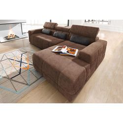 Ecksofa DOMO COLLECTION "Brandon große Ausführung B/T/H: 289/177/80 cm, auch in Leder und Cord", braun, B:289cm H:80cm T:175cm, Luxus-Microfaser in Antikleder-Optik (100% Polyester), Luxus-Microfaser (100% Polyester), Kunstleder SOFTLUX, Sofas, mit Kopfteilverstellung, wahlweise Sitztiefenverstellung, L-Form