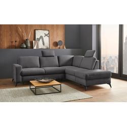 Ecksofa PLACES OF STYLE "Lolland L-Form", grau (steel), B:249cm H:88cm T:212cm, Struktur imprägniert - feucht abwischbar (100% Polyester), Struktur Flausch (90% Polyester, 10% Polyamid), Luxus-Microfaser ALTARA NUBUCK (100% Polyester), Sofas, Wahlweise mit Bettfunktion und Stauraum, auch mit abwischbarem Bezug