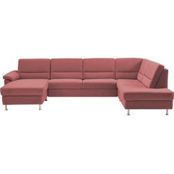 Wohnlandschaft CALIZZA INTERIORS "Onyx U-Form", rot (1031 paprika), H:90cm, Flachgewebe in Samt-Optik - 100% Polyester, Sofas, wahlweise mit Bettfunktion und Bettkasten