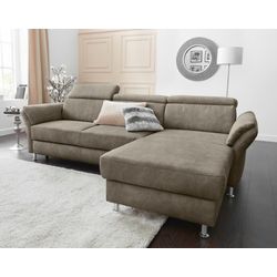 Ecksofa SIT & MORE "Avignon L-Form", grau (taupe), B:259cm H:97cm T:172cm, Flachgewebe (90% Polyester, 10% Polyamid), Luxus-Microfaser (100% Polyester), Struktur (100% Polyester), Sofas, Kopfteilverstellung, wahlweise mit Bettfunktion und Bettkasten