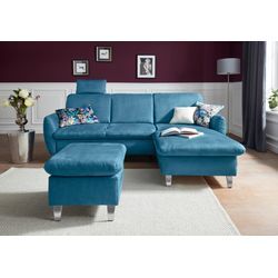 Ecksofa SIT & MORE "Daytona L-Form", blau (azur), B:245cm H:93cm T:164cm, Sofas, mit Federkern, einer Kopfstütze und wahlweise mit Bettfunktion