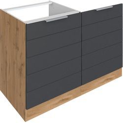 Spülenschrank KOCHSTATION "KS-Luhe", grau (grau matt, wotaneichefarben), B:120cm H:82cm T:60cm, MDF, Schränke, 120 cm breit, hochwertige MDF-Fronten mit waagerechter Lisene