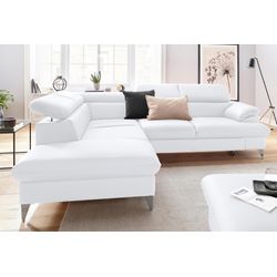 Ecksofa COTTA "Caluso L-Form", weiß (altweiß), B:256cm H:74cm T:208cm, Kunstleder SOFTLUX, NaturLEDER (echtes Rindsleder), Microfaser PRIMABELLE (100% Polyester), Sofas, inklusive Kopfteilverstellung, wahlweise mit Bettfunktion