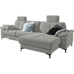 Ecksofa 3C CARINA "Burnaby L-Form", grau (hellgrau), B:296cm H:87cm T:162cm, Sofas, 2 Kopfstützen, optional mit Schlaf- und motorischer Relaxfunktion