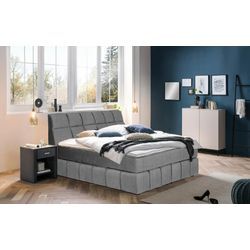 Boxspringbett PLACES OF STYLE "Paxton", grau (light grau), Flachgewebe Polyester Topper Basic, Liegefläche B/L: 180cm x 200cm Betthöhe: 55cm, Gewicht bis: 80 kg + 120 kg H2 + H4, 7-Zonen-Taschen-Federkernmatratze, Komplettbetten, Boxspringbett, Neue Toppervarianten