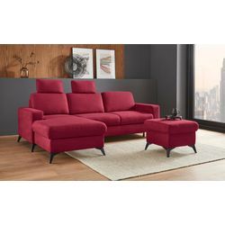 Ecksofa PLACES OF STYLE "Lolland L-Form", rot (bordeaux), B:250cm H:88cm T:162cm, Struktur imprägniert - feucht abwischbar (100% Polyester), Struktur Flausch (90% Polyester, 10% Polyamid), Luxus-Microfaser ALTARA NUBUCK (100% Polyester), Sofas, Wahlweise mit Bettfunktion und Bettkasten, Federkern