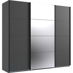 Schwebetürenschrank WIMEX "Norderstedt", grau (graphit, spiegel), B:225cm H:210cm T:64cm, Spanplatte, Schränke, INKLUSIVE 2 Stoffboxen und 2 zusätzliche Einlegeböden, mit Spiegel