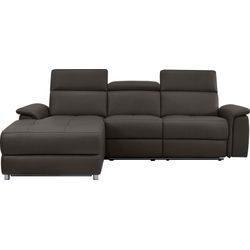 Ecksofa PLACES OF STYLE "Pareli, L-Form, 259cm,m. Recamiere, Echtleder, Kunstleder, Webstoff", braun, B:259cm H:98cm T:163cm, Echtleder/Kunstleder, Sofas, man. o. elektr. Relaxfunktion, USB/Kopfteilverstellg u. LED