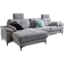 Ecksofa 3C CARINA "Burnaby L-Form", silber, B:296cm H:87cm T:162cm, Sofas, 2 Kopfstützen, optional mit Schlaf- und motorischer Relaxfunktion