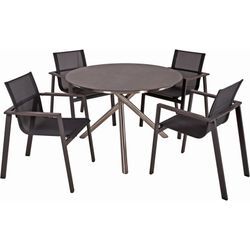 Garten-Essgruppe GARDEN PLEASURE "Tischgruppe »SOPHIA«", grau (pfefferschwarz (industrial)), Edelstahl, Kunststoff, Sitzmöbel-Sets, 4 Stühle (stapelbar), Tisch Ø110 cm