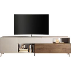 Lowboard INOSIGN "Monaco Breite 241 cm, TV-Schrank mit 1 Tür, 1 Klappe u. 1 Schubkasten", weiß (cashmere, mercure nb holzstruktur), B:241cm H:67cm T:42cm, Sideboards, Fernsehtisch, TV-Board, Soft/Self Closing