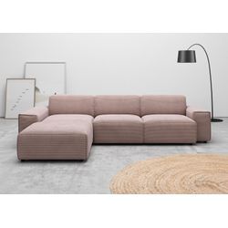 Ecksofa ANDAS "Glimminge auch in Breitcord, Feincord, Bouclé + Easy care-Bezug" Sofas Gr. B/H/T: 294cm x 71cm x 191cm, Cord, Recamiere links, rosa L-Form, Breite 294, Zierkissen