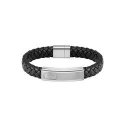 Armband BOSS "Schmuck Edelstahl Armschmuck Lederarmband LANDER" Gr. M, schwarz (edelstahlfarben, schwarz), Armbänder, Herren, M, Edelstahl-Leder, Edelstahl, Leder, mit Zirkonia (synth.)