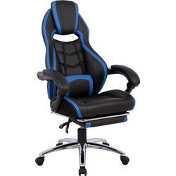 Gaming-Stuhl INOSIGN "Sprinta 1, Chefsessel mit ausziehbarer Fußstütze", schwarz (schwarz, blau), B:71cm H:120cm T:69cm, Stühle, komfortabel gepolstert mit vielen ergonomischen Funktionen