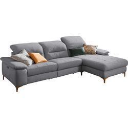 Ecksofa PLACES OF STYLE "Basel L-Form", grau (hellgrau), B:280cm H:84cm T:184cm, Luxus-Mikrofaser Lederoptik: 100% Polyester, , Struktur: 85% Polyester, 15% Viskose, , Sofas, mit vollmotorischer Relaxfunktion und motorischer Recamiere