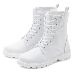 Schnürstiefelette LASCANA Gr. 39, weiß Damen Schuhe zum Schnüren, modische Optik im Combat Look, Reißverschluss-Boots