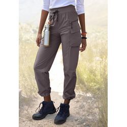 Trekkinghose LASCANA ACTIVE "Cargo Pants" Gr. 34, N-Gr, grau (taupe), Damen, Web, Obermaterial: 92% Polyamid, 8% Elasthan, unifarben, Hosen, Schlupfform