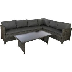 Gartenlounge-Set MY FLAIR, grau (grau, anthrazit, grau), Polyrattan, Eisen, Glas, Sitzmöbel-Sets, 2 Sofas, 1 Tisch