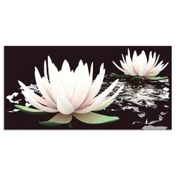 Küchenrückwand ARTLAND "Zwei Lotusblumen auf dem Wasser" Spritzschutzwände Gr. B/H: 100 cm x 50 cm, schwarz Küchendekoration Alu Spritzschutz mit Klebeband, einfache Montage