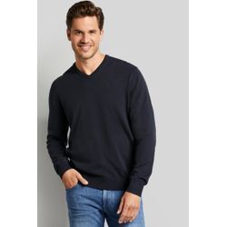 Rundhalspullover BUGATTI, Herren, Gr. L, blau (marine), Sweatware, 100% Baumwolle, casual, regular fit, V-Ausschnitt, Langarm Rippbündchen, Pullover, mit komfortablem Schnitt