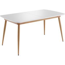 Esstisch INTER-FURN "Bozen" Tische Gr. B/H/T: 200 cm x 76 cm x 90 cm, weiß (weiß hochglanz lack, bedrucktes metallgestell eiche riviera honig nb, lack) Ausziehbare Esstische ausziehbar 160 bis 200 cm, Tischplatte Weiß Lack, Metallgestell