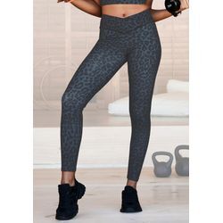 Leggings LASCANA ACTIVE, Damen, Gr. 32/34, N-Gr, bunt (grau, schwarz, leo), Obermaterial: 79% Polyester, 21% Elasthan, animal-print, sportlich, figurbetont bodenlang, Hosen, mit allover Druck