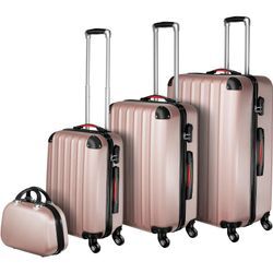 tectake® Hartschalenkoffer-Set, 4-teilig, 3 Trolleys und Beauty-Case aus robustem ABS-Kunststoff, abteilbarer Innenraum, mit Sicherheits-Zahlenschloss