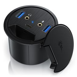 CSL USB 3.2 Gen1 Tisch Kabeldurchführung - Tischkabeldose Multi In Desk USB Hub - 2 x USB 3.2 Gen 1 - 1 x USB C 3.2 Gen1 - 2 x 3,5mm Klinke