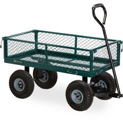 Handwagen, praktischer Bollerwagen für den Garten, Outdoor Transport, klappbare Seitenteile, bis 150 kg, grün - Relaxdays