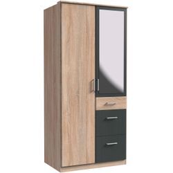 Kleiderschrank WIMEX "Click", grau (struktureichefarben hell, graphitfarben), B:90cm H:199cm T:58cm, Schränke, Drehtürenschrank Kleiderschrank, mit Spiegel