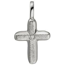 Kreuz-Anhänger JOBO "Anhänger Kreuz", weiß (weißgold 585), Schmuckanhänger, Damen, SI = kleine Einschlüsse, Weißgold 585-Diamanten, Weißgold 585, Diamanten, 585 Weißgold eismatt mit 1 Diamant