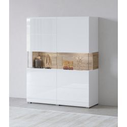 Highboard INOSIGN "Toledo,Breite 121,5 cm, trendige Hochkommode mit 2 Türen", weiß (weiß matt, weiß hgl, san remo eiche), ABS-Kunststoff, FSC-zertifizierter Holzwerkstoff, MDF, Glas, Metall, Sideboards, Hochschrank mit Glas-Partien,stylische Hochglanzfronten