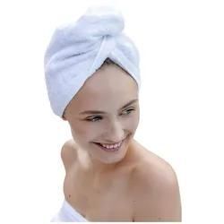 Haarturban weiß 100% Baumwolle I Kopfhandtuch, Turban Handtuch mit Knopf & Schlaufe