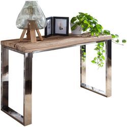 Finebuy - Konsolentisch 115x76x46 cm Massiv-Holz Natur, Konsole rustikal Wohnzimmer, Anrichte Flur Diele Gang Schmal, Schminktisch Industrial Style,